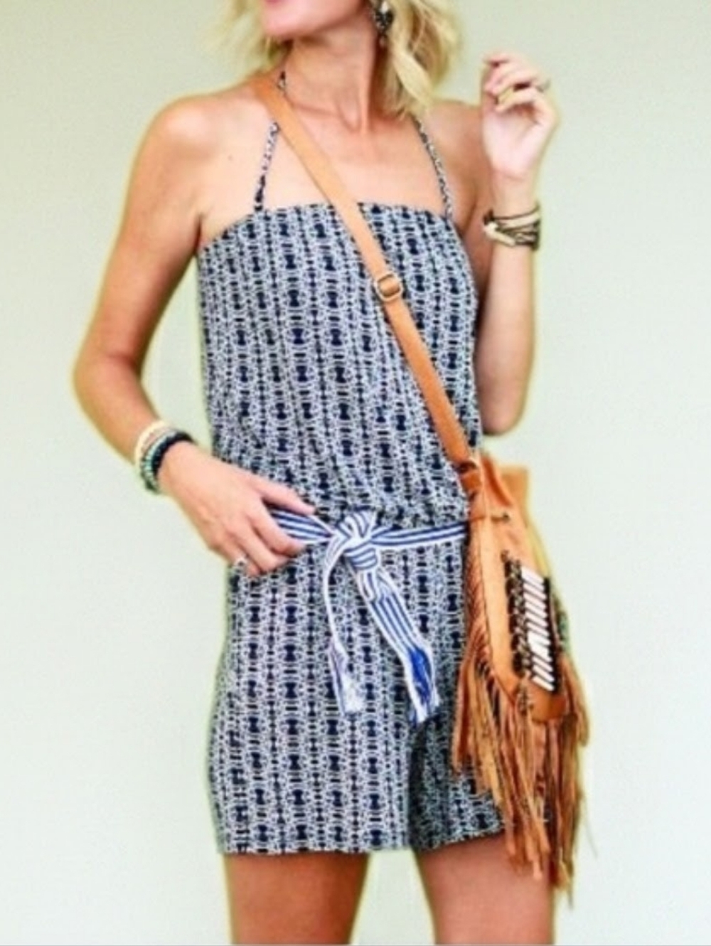 CAbi Navy Black White  Resort Romper- Limited Edition Size M